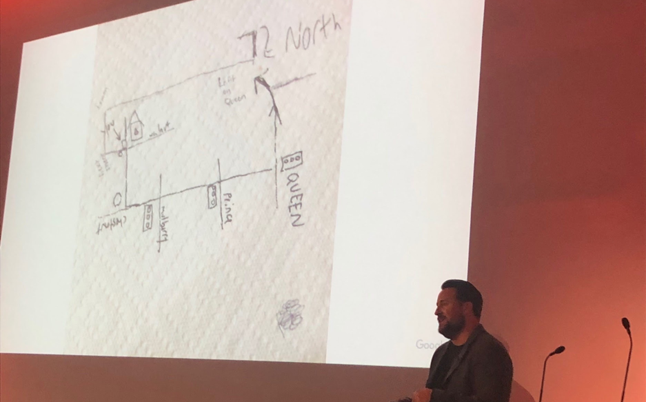 Skip Alums, UX Manager at Google, showing an example of how you would typically give directions to someone Skip Alums, UX Manager at Google, showing an example of how you would typically give directions to someone.